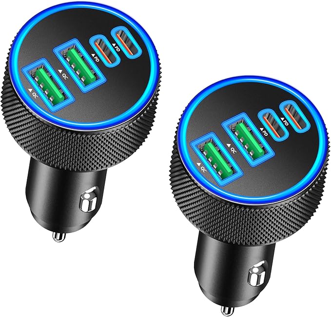 Car Charger USB C, KYOHAYA 2Pack 90W 4-Port Dual USB-C & USB-A Power Cigarette Lighter Adapter PD/QC3.0 Type C Car Charger Fast Charge for iPhone 17 17 Pro 16 15 14 13 12 11/Galaxy S26 S25/Pixel/iPad