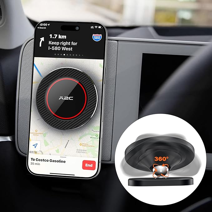 A2C for Hyundai Ioniq 5 Phone Mount, Upgrade Magnet Base Magnetically Attaches to Metallic Dashboard for 2024-2025 Sonata Kona, 2022-2025 Ioniq 5 & Ioniq 9, Compatible with MagSafe