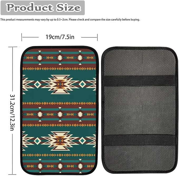 Dreaweet Aztec Car Center Console Cover Southwestern Native American Green Navajo Print Car Armrest Cover Pad Console Covers Universal Arm Rest Cover for Car SUV Truck