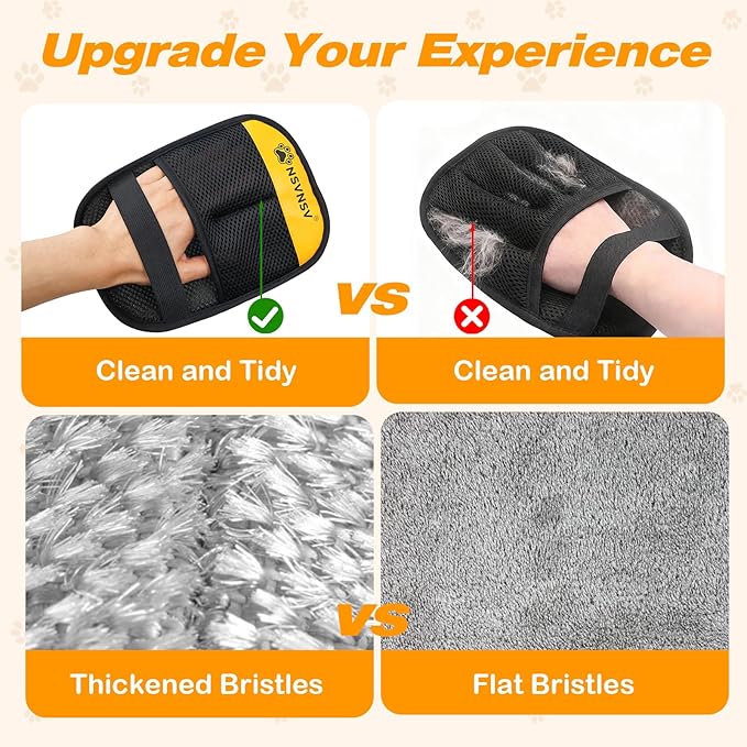 Pet Hair Removal Glove for Cats Dogs, Washable Reusable Animal Fur Removal Tool, Hair Retention Powerful Cat Grooming Gloves for Couch, Furniture, Carpet, Car Seat, Ease of Use