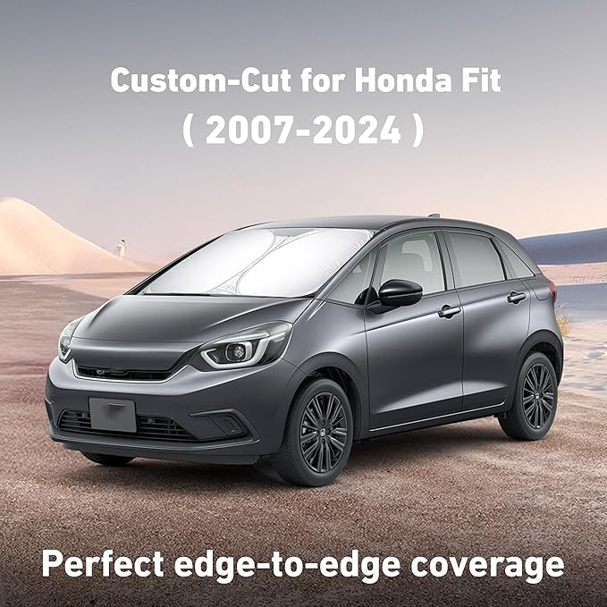 EcoNour Windshield Sunshade Compatible for Honda Fit 2007-2022 2023 2024, Sun Visor for Front Windshield & Window Sun Shade Cover, UV Heat Blocker & Protector, Car Accessories
