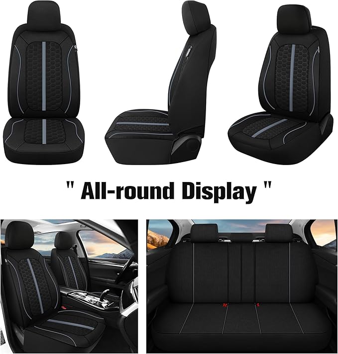 Breathable Premium Car Seat Covers Front Set，3D Air-Mesh Seat Covers for Cars，Comfortable Safety Airbag Compatible，Universal for Most Cars Sedan Truck SUV(Black/Gray)