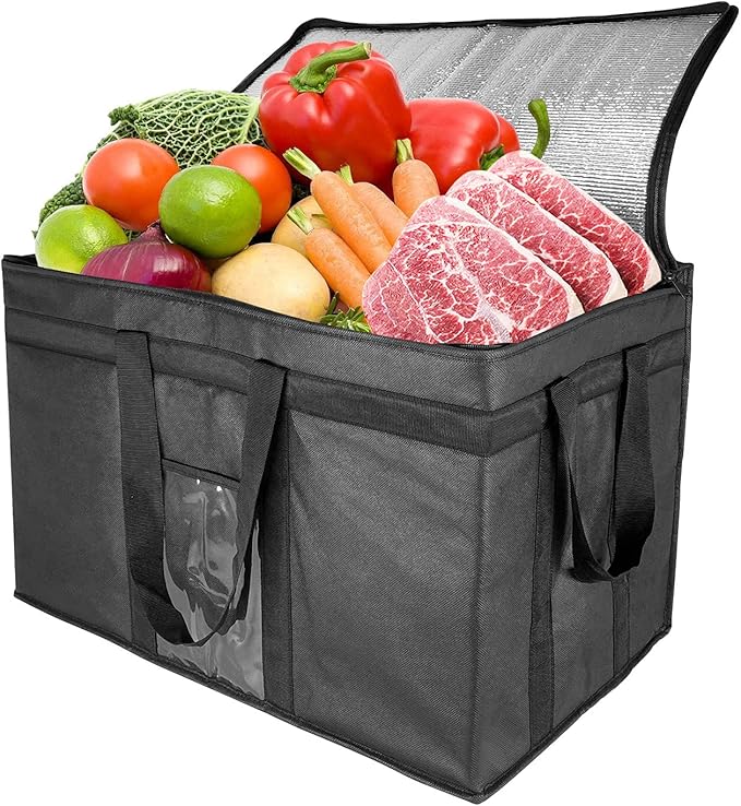 XXL-Larger Insulated Cooler Bags with Zipper Closure,Reusable Grocery Shopping Bags Keep Food Hot or Cold,Collapsible lunch bag,Grocery Transport,23"W x 15"H x 14"D