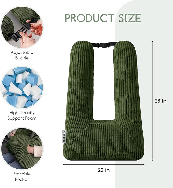 HIGOGOGO Washable Travel Pillow, Car Pillow for Kids & Adults, Travel Pillows with Removable Soft Cover and High-Support Foam, Fix Neck and Body Sitting/Sleeping on The Trip, Dark Green