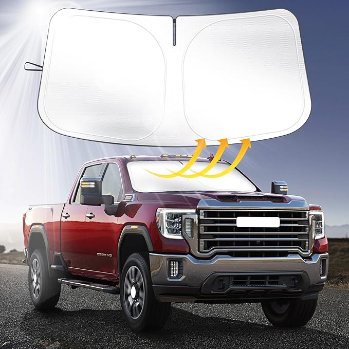 Car Sun Shade for 2019-2024 2025 2026 Chevy Silverado 1500 Windshield Sun Shade, Sun Visor Windshield Screen Cover for GMC Sierra Front Window Sunshade Foldable Auto Interior Accessories