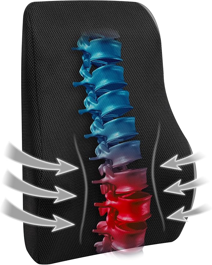 Mind Reader Air-Cloud Lumbar Cushion, Ergonomic Memory Foam Back Support Pillow for Office Chairs, Recliners, and Car Seats, Chiropractor-Recommended, Black