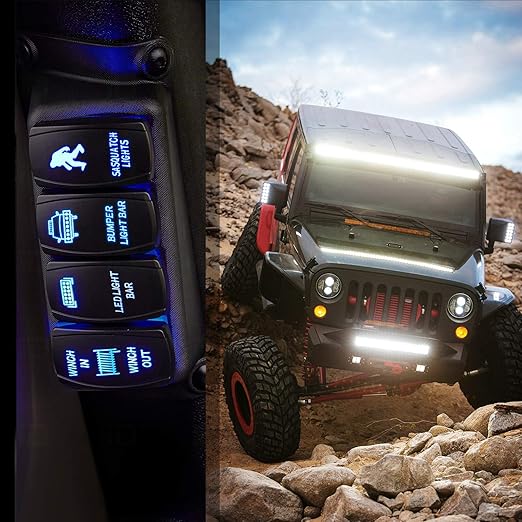 Nilight Sasquatch Lights Rocker Switch 5Pin Laser On/Off LED Light 20A/12V 10A/24V Switch Jumper Wires Set for Jeep Boat Trucks