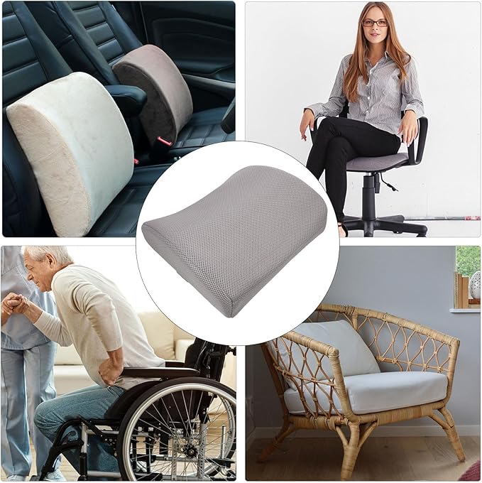 ABOOFAN Memory Foam Lumbar Support Cushion Car Seat Pad Lower Back Waist Pillow Office Chair Backrest Cushion Gray for Seasons Driving and Office Use