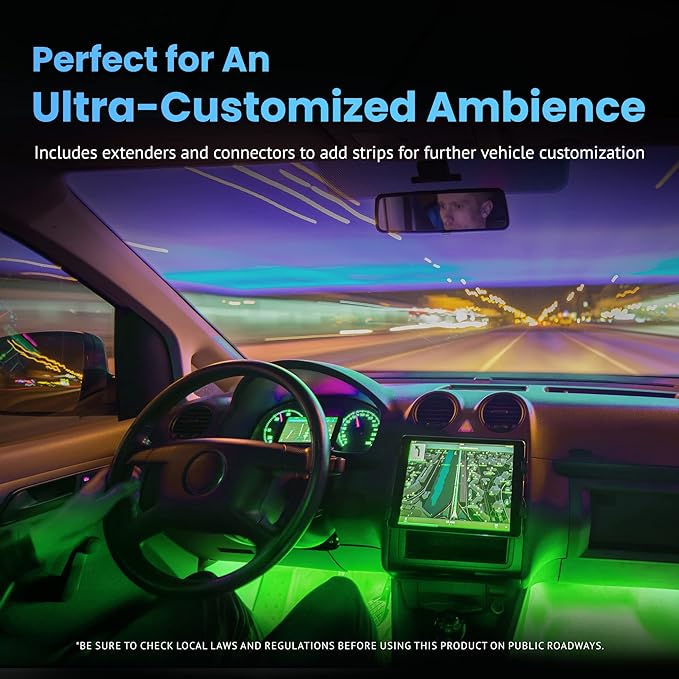 Alpena MAX LED Light Strip Starter Kit – EZ-Link Modular 12V Plug-and-Play Lighting for Cars & Trucks, Interior/Exterior Stick-On Light Bars, 2×12” Weatherproof Strips, Green