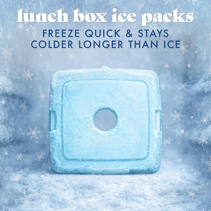 Cool Coolers By Fit & Fresh 4 Pack Slim Ice Packs, Quick Freeze Space Saving Reusable Ice Packs for Lunch Boxes or Coolers, Blue