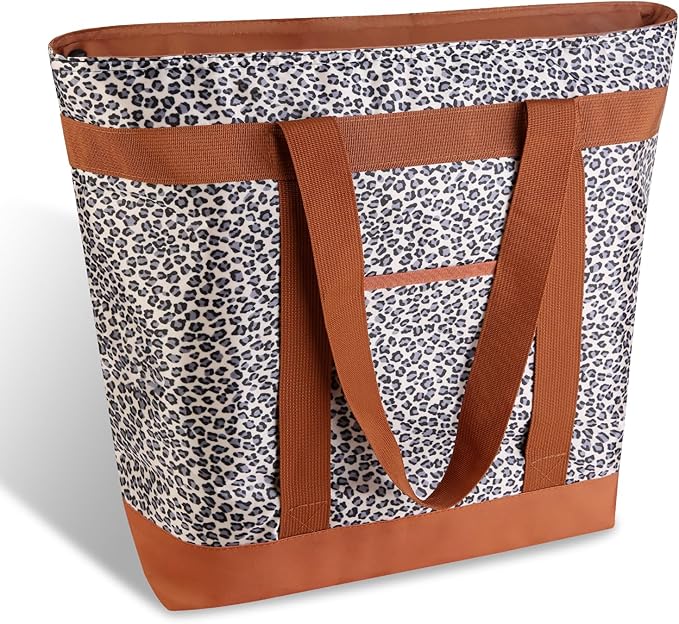mosago Insulated Grocery Bag, Large Cow Print Reusable Cooler Bag with Zipper, Leakproof Thermal Tote for Food Delivery, Collapsible Shopping Bag for Picnic, Beach, Travel, Compatible with Delivery