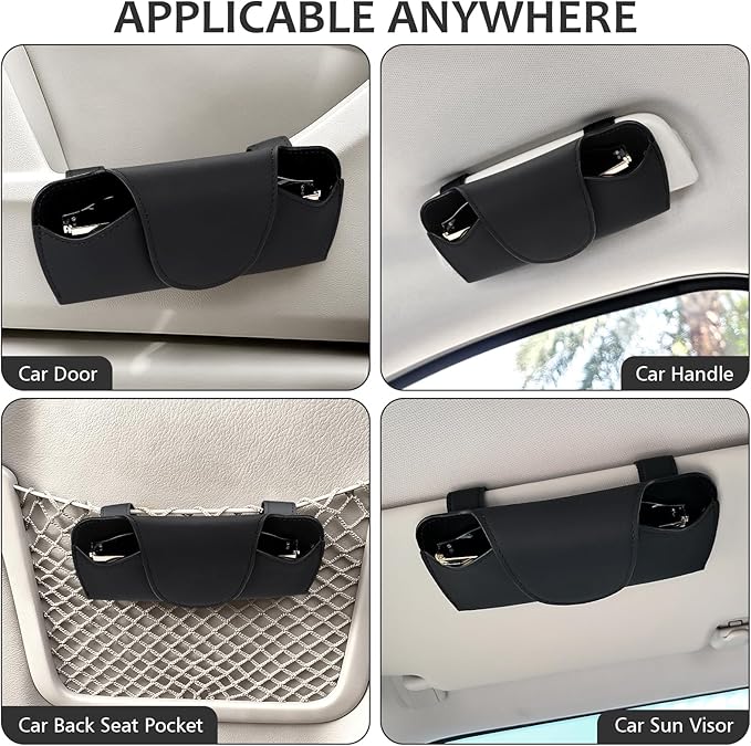 Accmor Sunglasses Holder for Car Sun Visor, Vehicle Sun Visor Sunglass Holders Glasses Case with Magnetic Closure, Universal Leather Auto Eyeglasses Organizer Car Accessories, No Obstruction of Vision