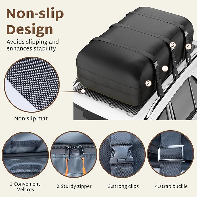 iBirdie Roof Rack Cargo Carrier 24.1 Cubic Feet, Soft-Shell Rooftop Cargo Box, Waterproof Heavy Duty 1200D for Car with/Without Roof Rack, Includes Anti-Slip Mat, Door Hooks, 52x40x20 inches