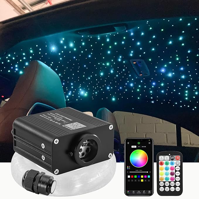 ATOKEE 16W Starlight Headliner Kit 300pcs 0.03in 9.8ft, Twinkle + Sound Activated Compact Size Fiber Optic Star Roof Lights for Car with APP/RF Remote
