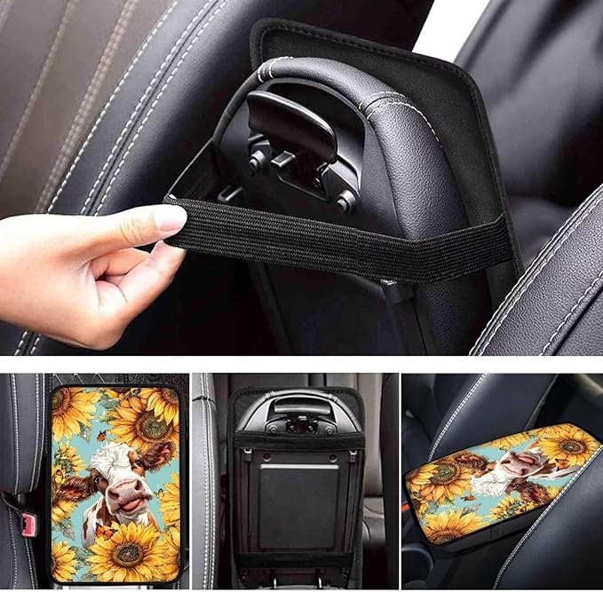 Sunflower Cow Black Arm Rest Cushion Pads for Vehicle Arm Rest Cushion Pads Anti-dust Dog & Cat Paws Protector for SUV/Truck/Vehicle Decor