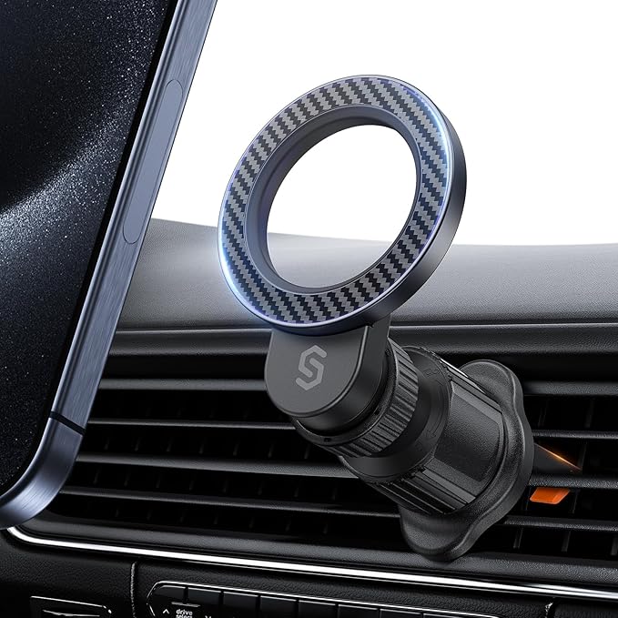 SYNCWIRE for MagSafe Car Holder【Ring Ventilation】【 360° Rotatable】【N55 Magnetic】 Phone Mount for Air Vent, Car Cell Phone Holder Mount Compatible iPhone 17/16 Pro Max 15 14 13 12, Carbon Fiber Style