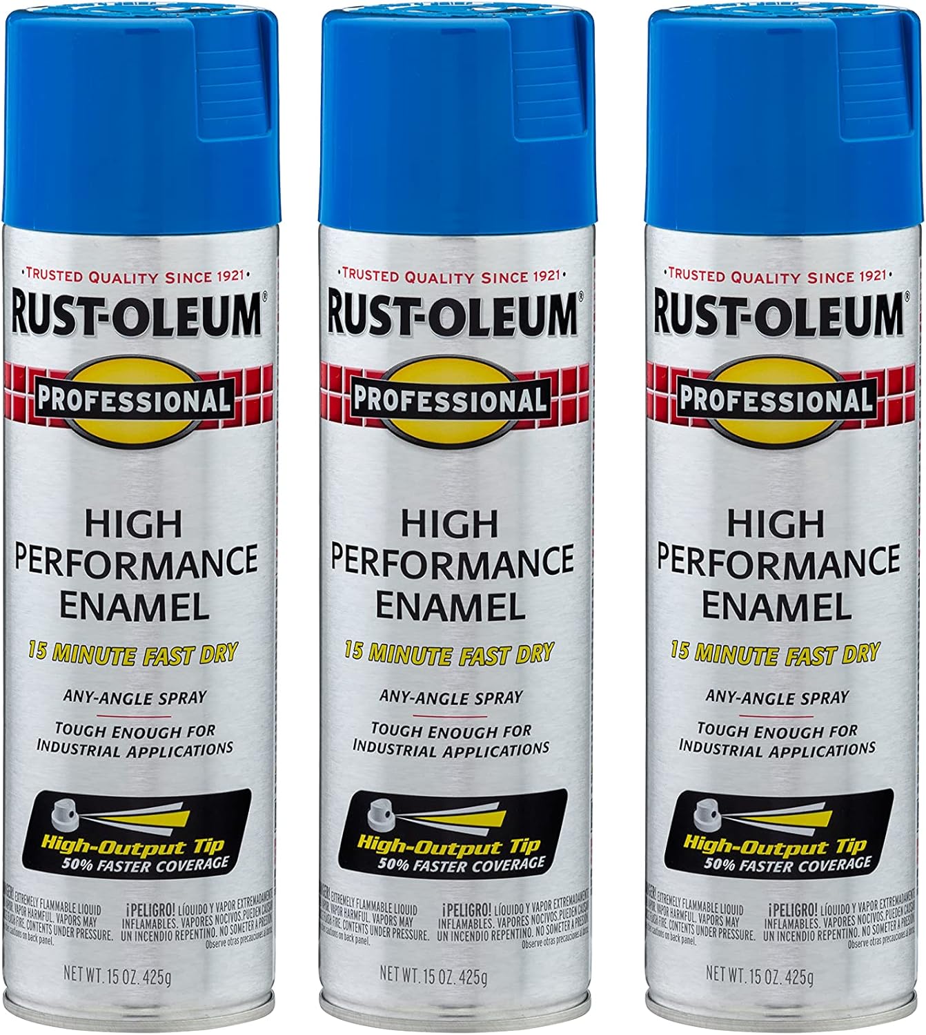 Rust-Oleum 7524838-3PK Professional High Performance Enamel Spray Paint, 15 Oz, Gloss Safety Blue, 3 Pack