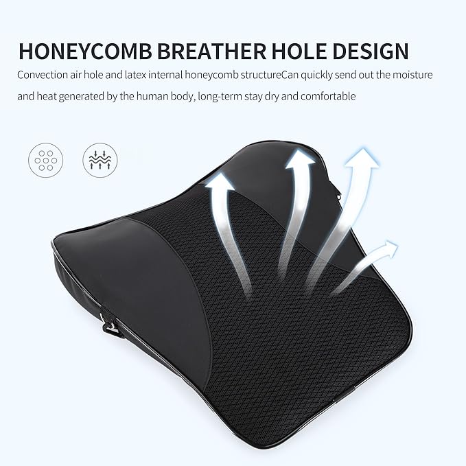 Lumbar Support and Car Neck Pillow for Office Chair and Car Seat ，Softness Memory Foam Erognomic Seat Cushion with Adjustable Strap，Comfortable Ergonomic Design (Black, Polyester)
