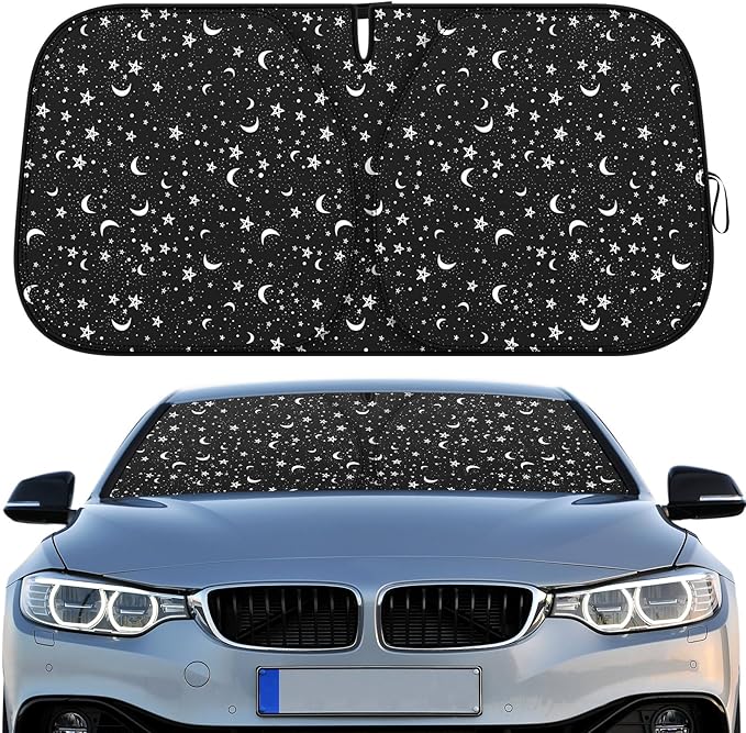 Woanger Windshield Sun Shade Foldable Car Front Window Covers for Car Accessories Sun Heat UV Rays Visor Protector Protection for Universal Cars SUV Truck (Starry Night)
