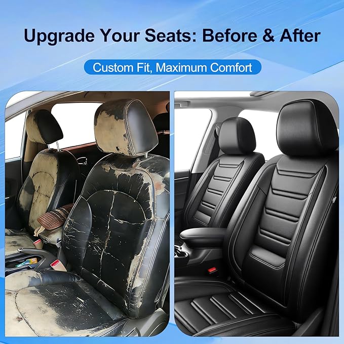 Fit Colorado Car Seat Covers (Front Pair) for Select Chevy/Chevrolet Colorado 2015-2026 - Premium Full Coverage Leather, Waterproof & All Weather Seat Cushion Protector, Black