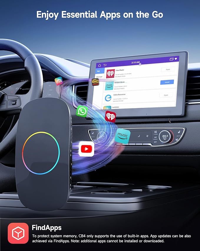 Magic Box - AI Box CarPlay Android Auto Wireless 2GB+16GB, Support YouTube, Netflix, Prime Video, Disney+, Spotify w/HDMI Output, Dual Wi-Fi & BT (5.4 & 4.2), USB Playback, AI-Powered, OTA