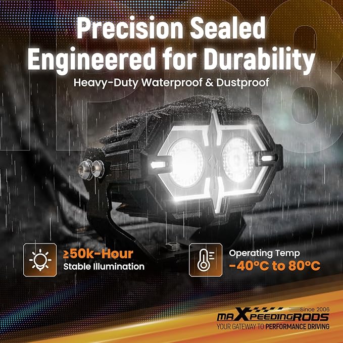 maXpeedingrods 108W 4.5 Inch LED Offroad Light Pod Combo Beam, Amber/White DRL & Multi-Mode Driving Lights,Waterproof with Heat Dissipation, Remote Control Plug and Play for Truck ATV Jeep Ford,Pair