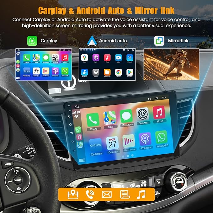 8 Core 6GB+128GB Car Radio for Honda CRV 2012-2016,10.2 Inch QLED Touch Screen Car Stereo with Carplay&Android Auto,WiFi,GPS Navigation,Bluetooth5.0,FM&AM Radio