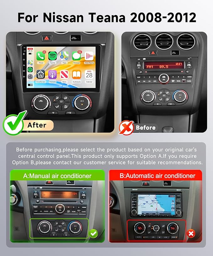 Android Car Radio for Nissan Altima 2008-2012 with Wireless CarPlay Android Auto, Orderich 6G+128G 9” Touchscreen Car Stereo Mirror Link GPS Navigation WiFi Bluetooth FM RDS EQ SWC Backup Camera