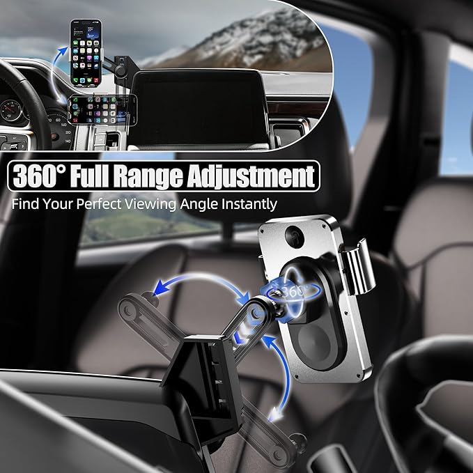 Car Phone Mount for 2021-2024 Chevrolet‌ Suburban/Tahoe & GMC Yukon/Yukon XL, Smart Auto-Clamping on 10.2" Touchscreen, 15W Wireless Fast Charging, Premium Aluminum Holder, Without Blocking Airflow