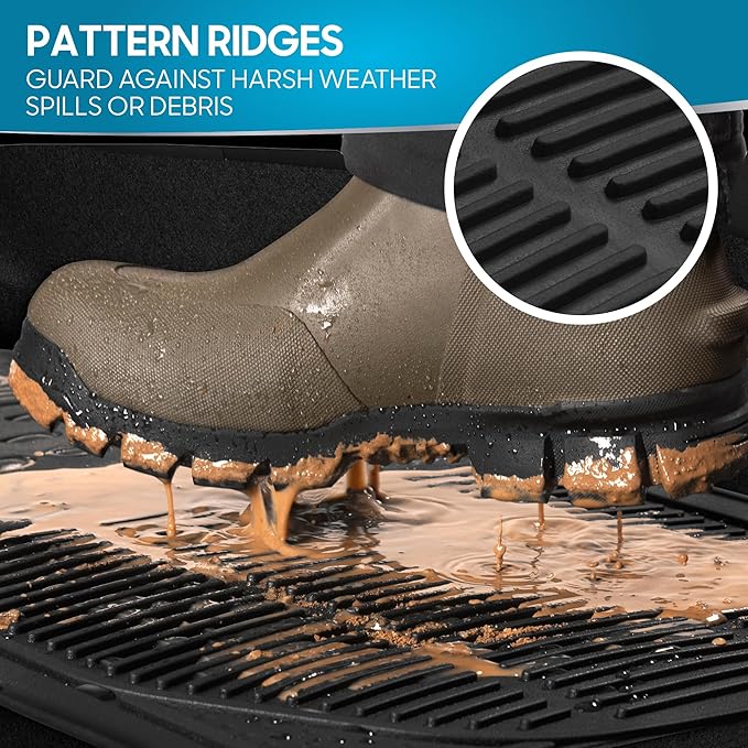 BDK 3-Piece ProLiner Heavy Duty Front & Rear Rubber Floor Mats, Universal Fit Liners for Cars SUVs Trucks Vans, All Weather Protection with Anti-Slip Nibs, Flexible Contours Fits Most Vehicles - Black