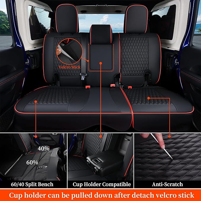 Coverado Seat Covers Full Set for Jeep Wrangler, Waterproof Car Seat Covers for Automotive Truck Seat Covers Custom Fit for 2008-2012 Jeep Wrangler JK Seat Covers for Cars 4 Door(Red Line)