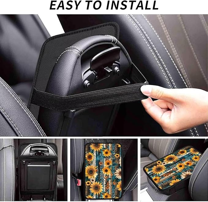 Center Console Cover for Truck Van Sedans Leopard Sunflower Armrest Cushion Protector Interior Accessories Stripe Aztec Car Center Console Cushion Pad