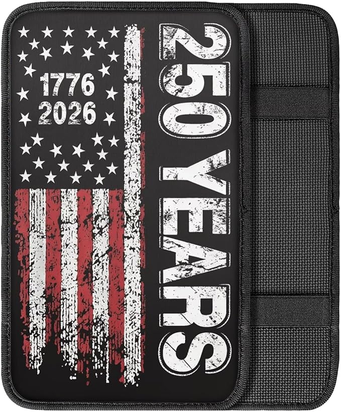 Dreaweet 250 Years American Flag Car Center Console Cover Patriotic Car Accessories Arm Rest Cover Middle Console Cushion Pad Anti-Scratch Universal Armrest Storage Box Mat