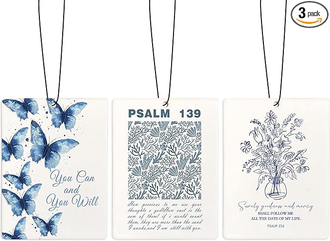 Christian Car Air Freshener, Floral Butterfly Bible Verses Air Freshener Hanging 3 Pcs for Cars Closet Drawer or Books, Religious Christian God Car Accessories Mirror Decor for Women