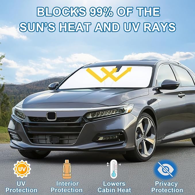 Premium Car Windshield Sun Shade for 2018-2022 Honda Accord Front Window Sun Visor Reflector 310T Thickened Blocks UV Rays Foldable Sunshade Car Interior Protection Accessories
