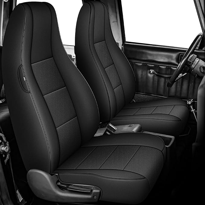 AOMSAZTO Custom Fit Seat Covers for Jeep Wrangler: YJ 1991 1992 1993 1994 1995 Leather Car Seat Covers Full Set Black