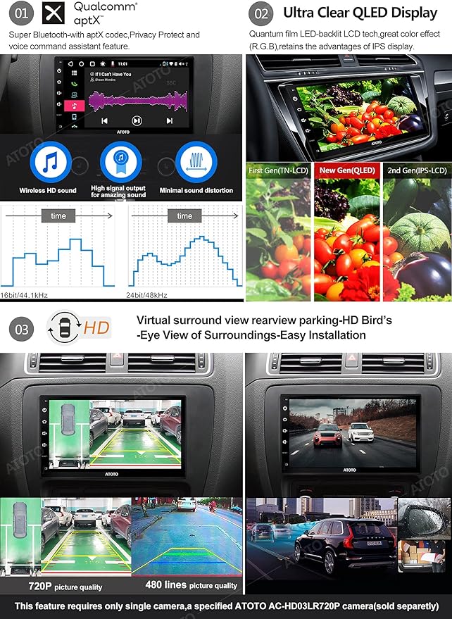 ATOTO 7-inch Android Car Stereo with Wireless CarPlay, Android Auto, Dual Bluetooth, QLED Display, HD Rearview - S8G2B74PM