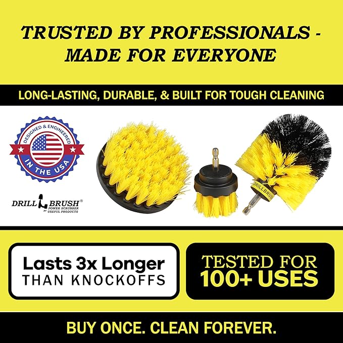 Drillbrush Drill Brush Attachment Set for Bathroom Cleaning – Power Scrubber Brush Kit for Tub, Tile, Shower, and Grout – All-Purpose Household Cleaning Brushes for Drill - Electric Grout Cleaner Kit