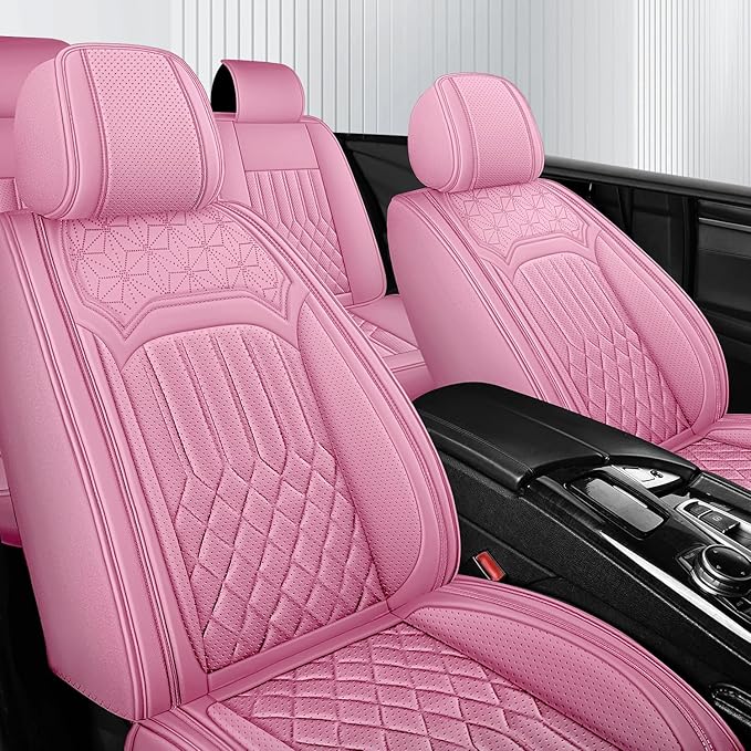 Car Seat Covers for Genesis GV70 2022-2025 2026, Full Set Premium Nappa Leather Waterproof Breathable Anti-Slip Airbag Compatible Car Seats Protector, Soft Car Interior Seats Cover (Pink)