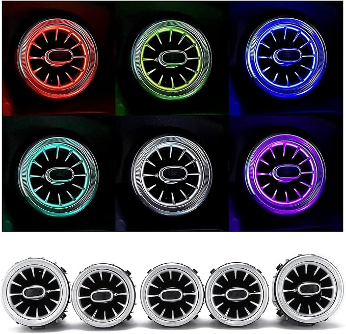 Aramox Air Vent, 5pcs 64 Color Front LED Turbine Air Vent Ambient Light Kit Replacement for ?Benz C GLC?Class W205 2019?2021