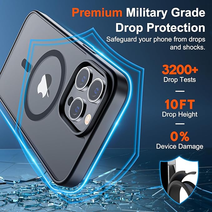 SUPFINE Magnetic for iPhone 12 Pro Max Case (Compatible with MagSafe) (Military Grade Drop Protection) Translucent Matte Shockproof Phone Case,Black