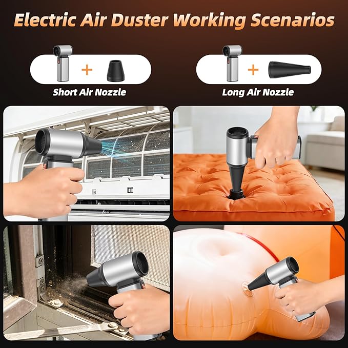 Compressed Air Duster - 130000 RPM Powerful Electric Air Duster, Multi-Gear Adjustable Canned Air, Fast Charging Duster for Computer, Keyboard, Home, Outdoor Duster