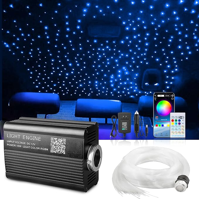 Starlight Headliner Kit 550 Piece Twinkle 0.03in*9.8ft/0.75mm*3m, 16W Starlight Headliner Music/Voice Activated Star Lights for Car, VASTFIRE RGBW Starlights for Theater Game Bed Room Ceiling