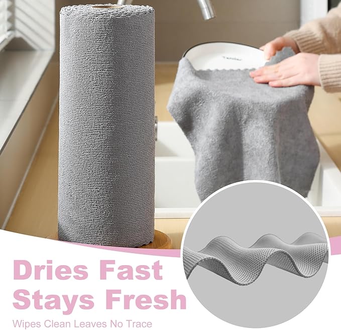 Jessy Home 2 Roll Reusable Paper Towels,100 Sheets Tear Away Microfiber Cleaning Cloth, Lint Free Cleaning Rags for Kitchen, Dishcloth,Household Cleaning Supplies