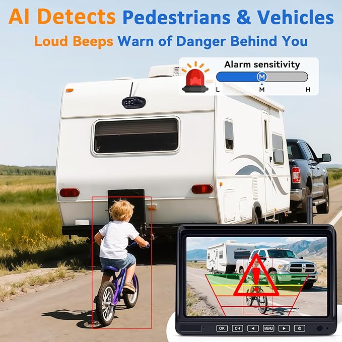 20-Mins Easy Install RV Backup Camera Wireless for Furrion: HD 1080P Rear View Camera with 7-Inch DVR Monitor - Clear Night Vision Wide View Reverse Camera with AI Detection