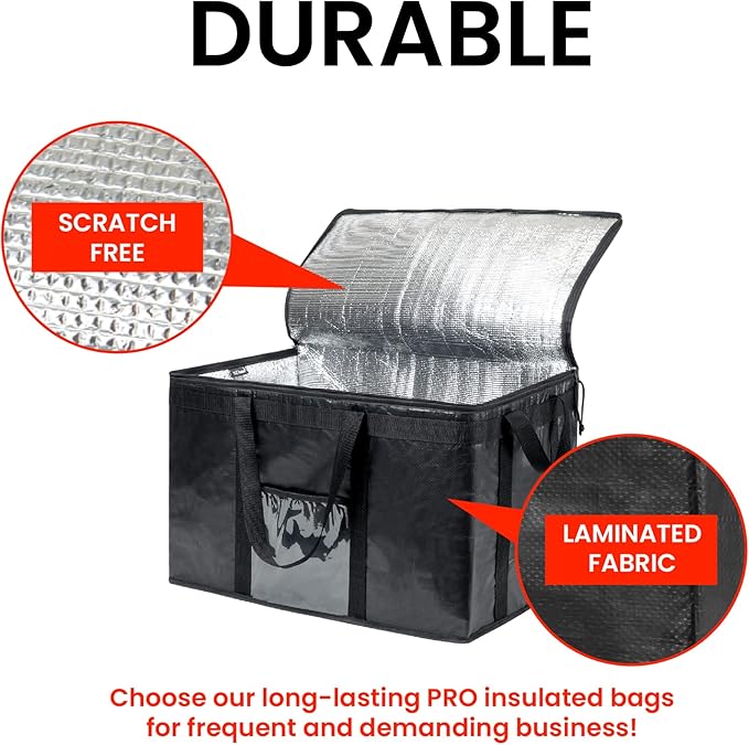 NZ home Insulated Bags for Food Delivery (3XL PRO) Grocery Shopping Cooler Bag, Pizza Delivery, Hot & Cold Catering Tote, Reusable, Foldable & Heavy Duty (2 Pack, Black)
