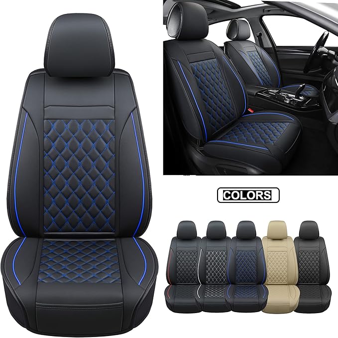 Car Seat Covers Front Pair,Universal Fit for Most Cars,SUV,Sedans and Pick-up Trucks,Automotive Faux Leather Vehicle Cushion Covers(Front Pair,Black/Blue)