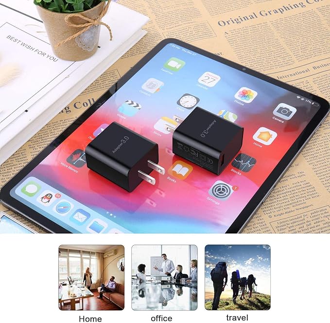 USB Wall Charger, Besgoods 5V 3A Fast Charging Block 3.0 Power Adapter 18W Compatible with Wireless Charger iPhone 16 15 14 Pro Max Galaxy S25 S24 S23 22 21 20 A03s Android Camping Fan Sun Lamp, 2Pack
