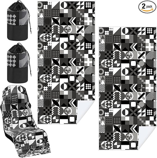 2 Pack Car Seat Towel Covers with Storage Bag 63 x 32 Inch Athletic Running Towel Seat Sweat Washable Non Slip Cover Gift for Car Outdoor Sport Activities (Black White Abstract)