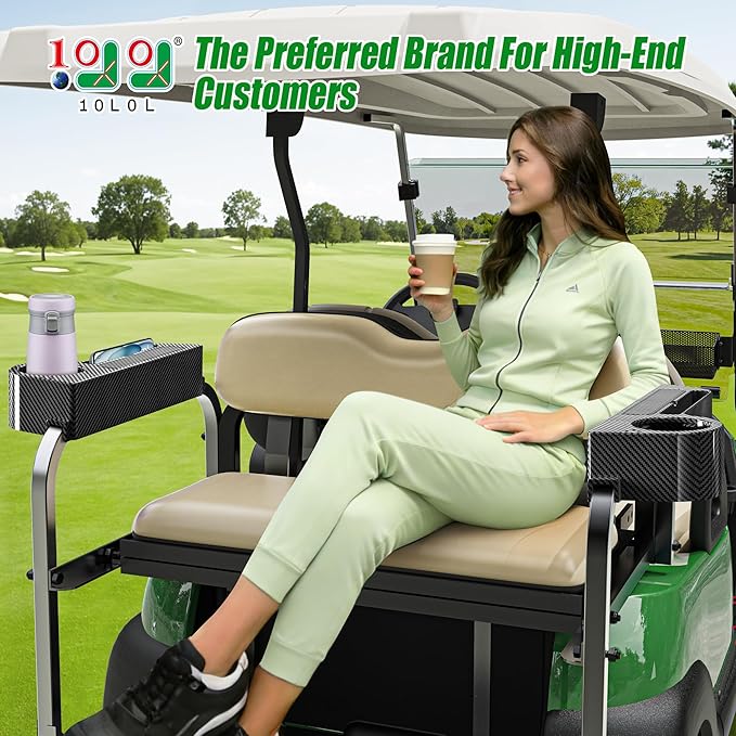 10L0L Golf Cart Rear Seat Kit Arm Rest Set with Cup Holder for Yamaha EZGO Club Car Golf Cart UV-Proof Coating Long Lasting, No Drilling Kits Include